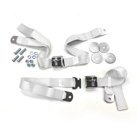1964 - 1973 FORD MUSTANG PONY WHITE SEAT BELTS WITH LOGO