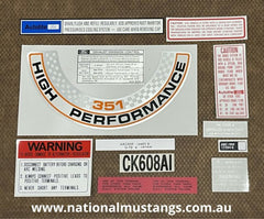 Engine bay decal kit suit Ford Falcon XW GT GTHO 351 Cleveland