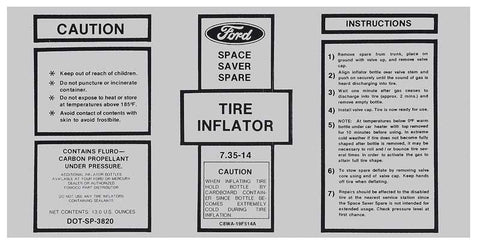 1969 Ford Mustang Space Saver Inflator Bottle Decal